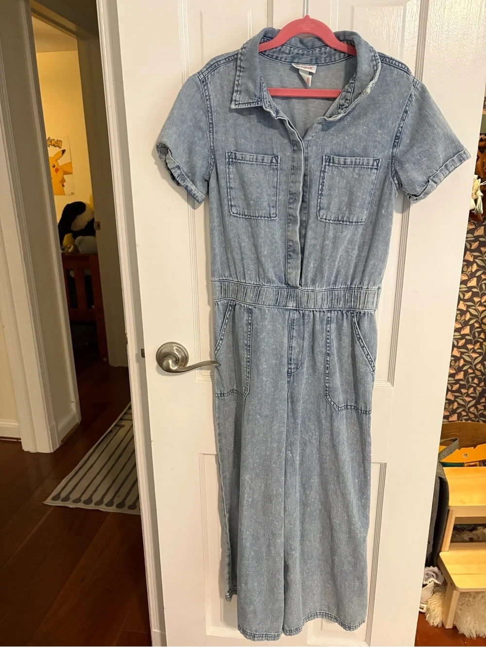 Cat & Jack Light Blue Denim-Effect Girls' One-Piece Jumpsuit, Size 10-12